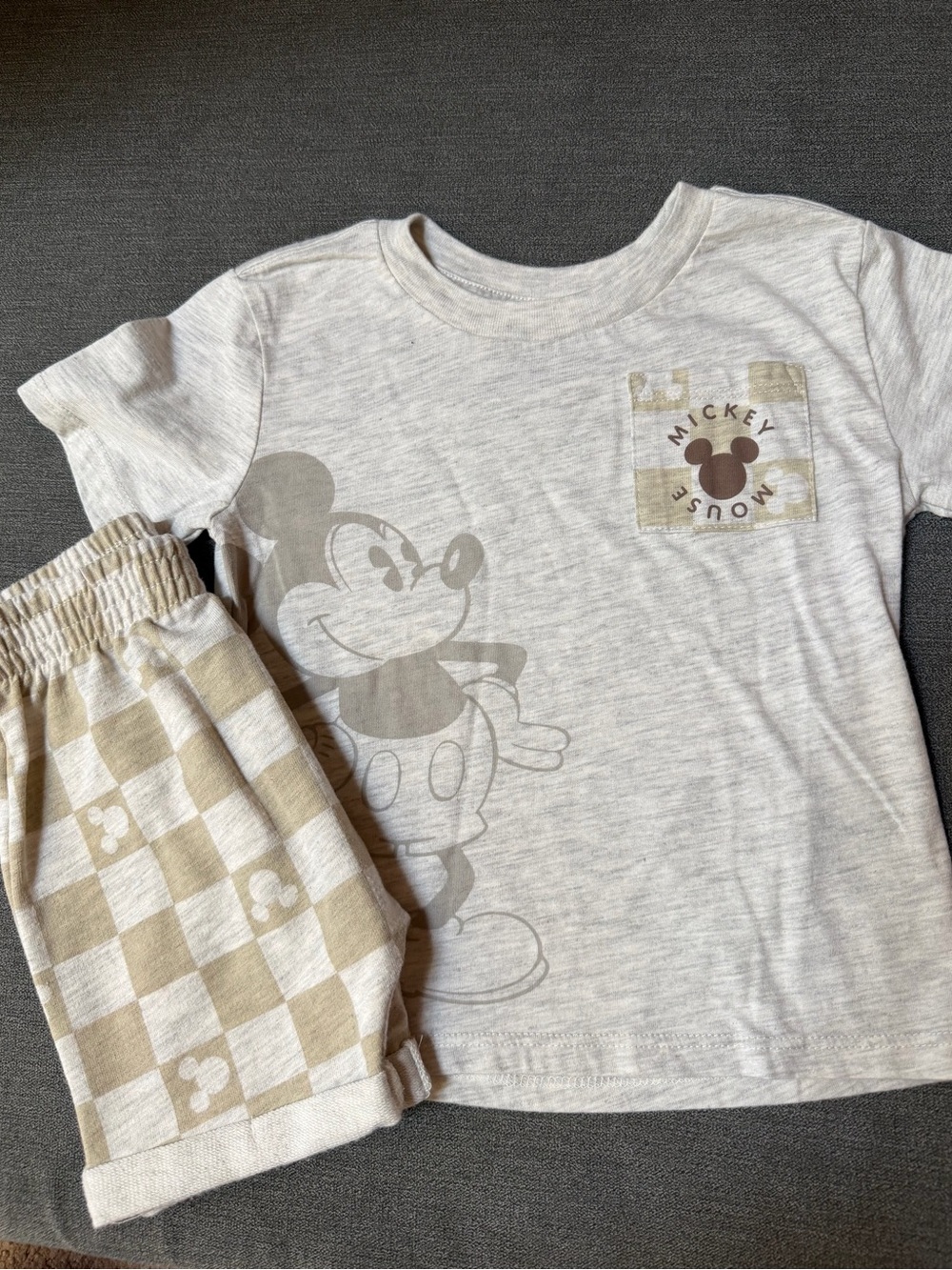 Cream Checkered Boys Mickey Set (18 mo)